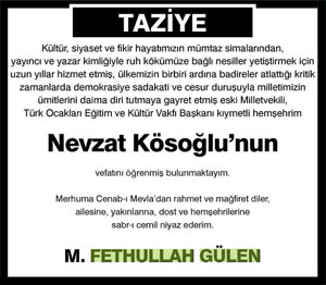 Nevzat Kösoğlu için verdiği taziye mesajı 