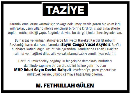 Cengiz Yücel Akyıldız için verdiği taziye mesajı
